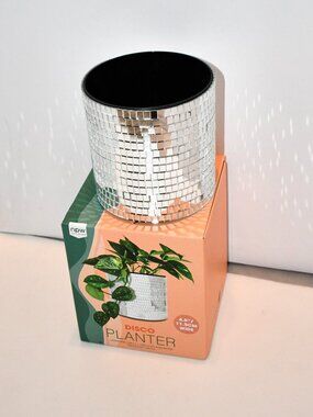 NPW Disco Mirrorball Planter 5" Modern Cylindrical Disco Style Tabletop Pot, NWT